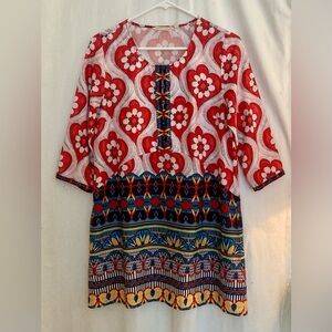 Soft Surroundings Vibrant Red and Blue Floral Tunic Size XS
